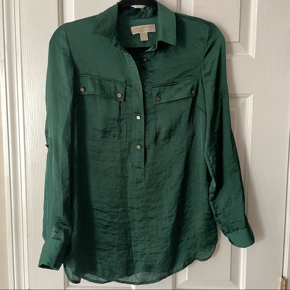 Green Michael Kors half button down shirt